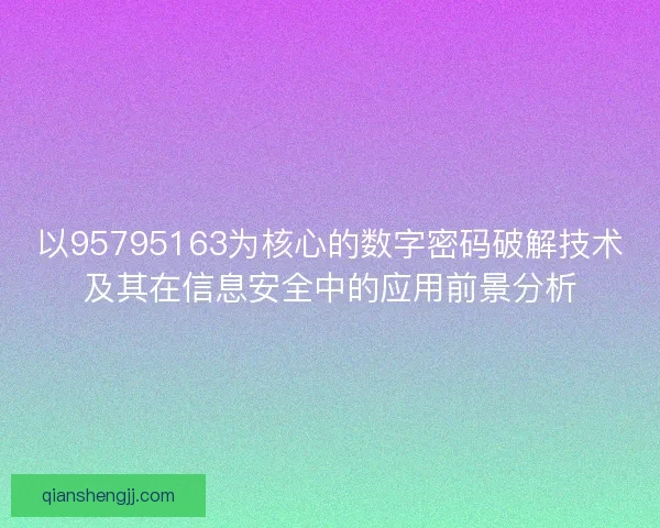 以95795163为核心的数字密码破解技术及其在信息安全中的应用前景分析